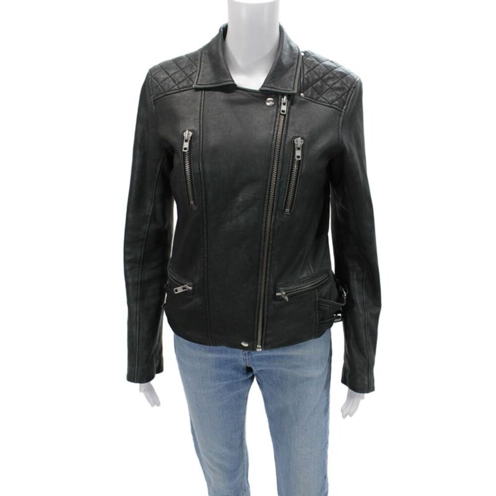 IRO Womens Biker Quilted Lamb Leather Jacket Black Size 2